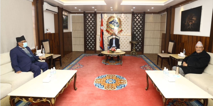Meeting Among PM Deuba, Prachanda And Oli Begins At Baluwatar